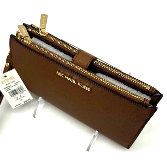 Michael Kors Large Double Zip Wallet Wristlet Luggage Brown - Picture 7 of 9